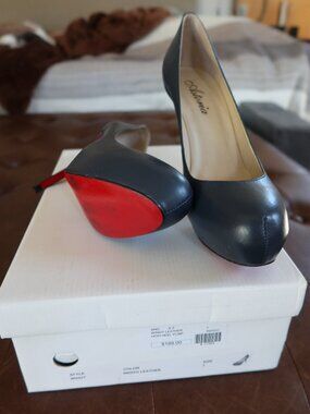 Astoria "Wingy" high heel leather pumps in indigo blue & red bottoms sz 7 shoes